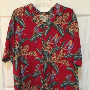 Paradise Found Hawaiian Shirt Mens XL Parrot Print Aloha Button Up Magnum PI
